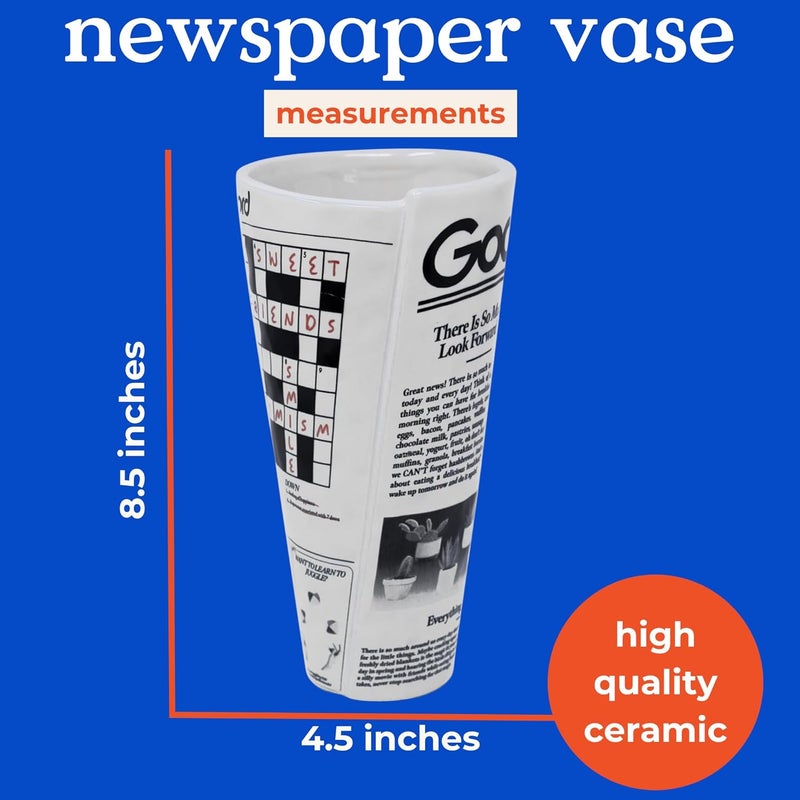 Bando Vintage Inspired Newspaper Vase, Retro Ceramic Shelf Decor, Unique/Novelty/Eclectic Flower Vase, Newspaper - Image 4